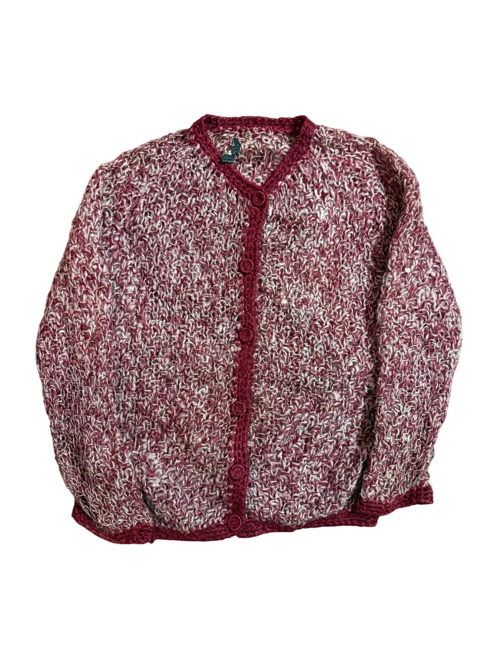 Vintage Sears Sweater Cardigan Womens XL Red Wool Blend Knit Chunky Button 70s